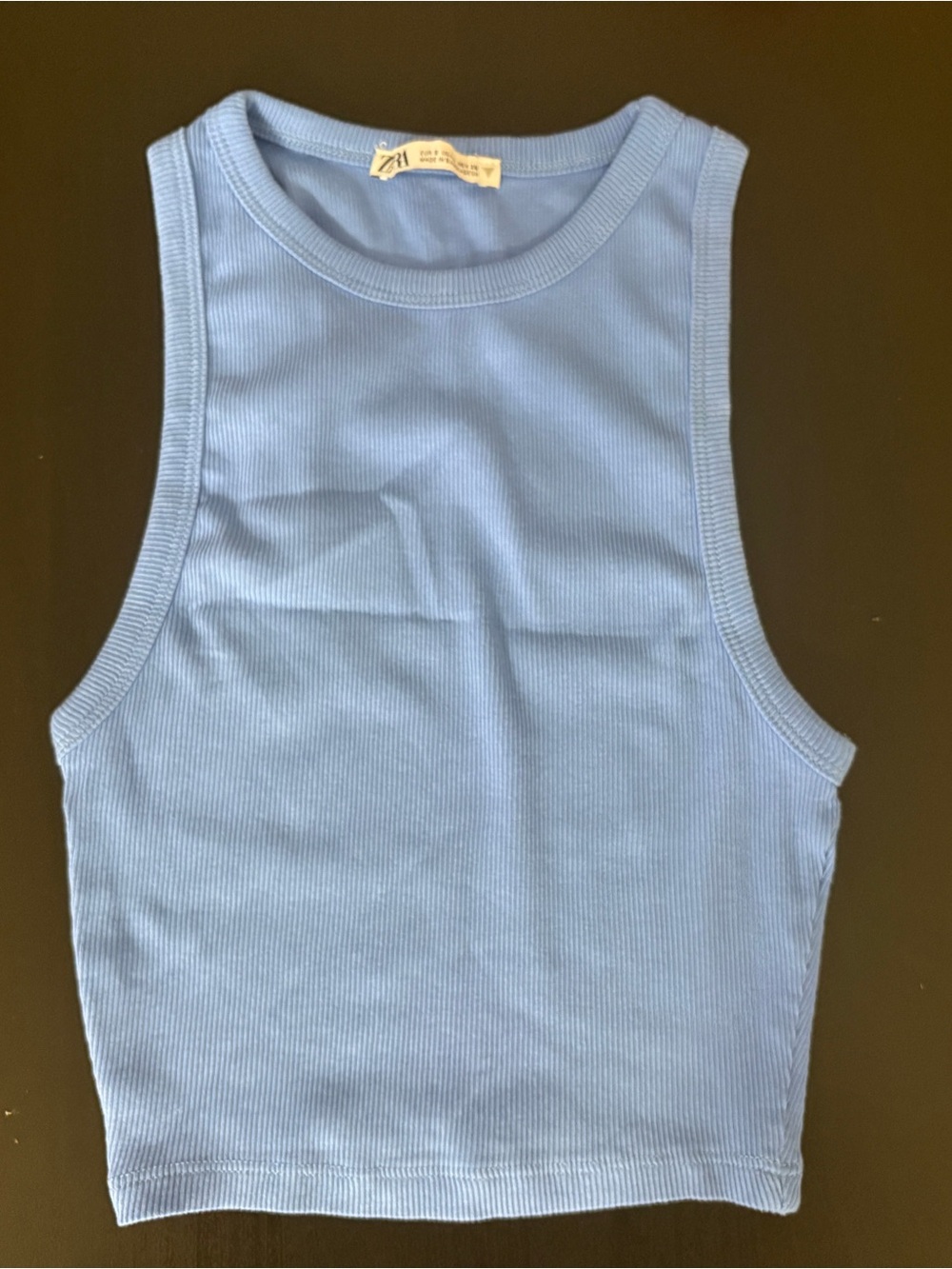 Zara Blue Ribbed Cropped Sleeveless Tank Top Women’s S